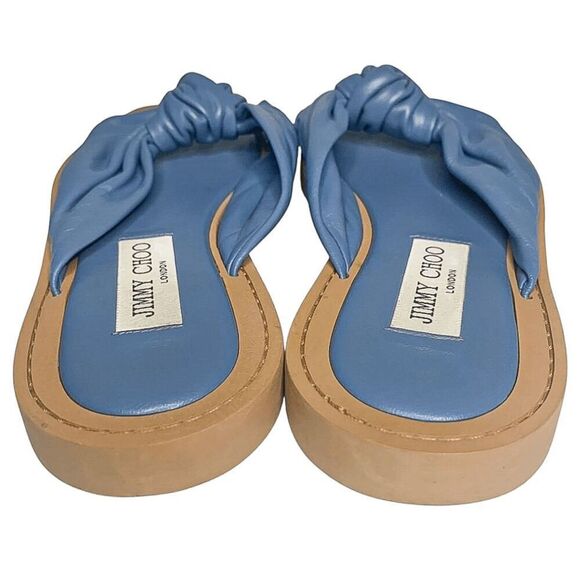 Jimmy Choo Tropica Blue Leather Flat Sandals EU 38 Slip On Square Toe Slide - Picture 5 of 9